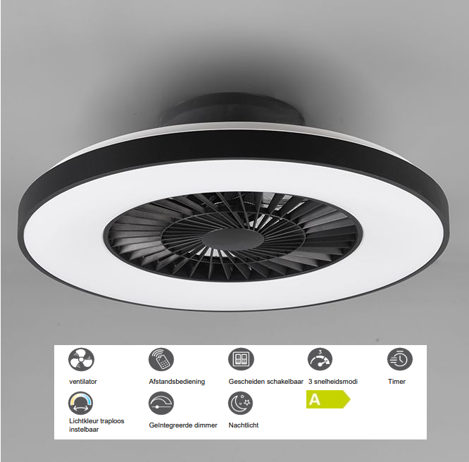 Reality Light ventilator plafond LED met afstandsbediening - Ø59cm - plafond lamp - Zwart / Wit | Klanten geven ons een 5/5 | De Ventilatorenbaas.nl